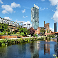 Buy canvas prints of Canalside at Castlefields Manchester. by Lilian Marshall