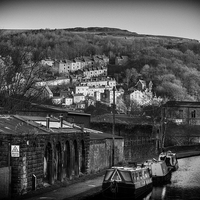 Buy canvas prints of  Hebden Bridge Canal and Hillside by Sandra Pledger