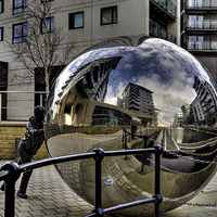 Buy canvas prints of  Clarence Dock  Mirror Ball Leeds by Sandra Pledger