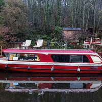 Buy canvas prints of Red boat in Hebden Bridge by Sandra Pledger