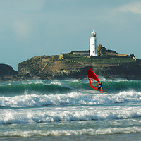 Buy canvas prints of SURFER AT THE LIGHTHOUSE  by andrew saxton