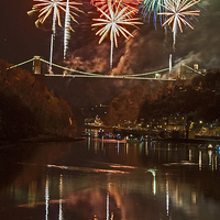 Buy canvas prints of  Fireworks on the Bridge. by John Morgan