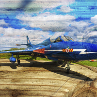 Buy canvas prints of Hunter T7 jet aircraft on textured wood by Robert Gipson