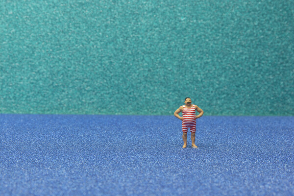 Tiny Swimmer Takes on the Beach Picture Board by Steve Purnell