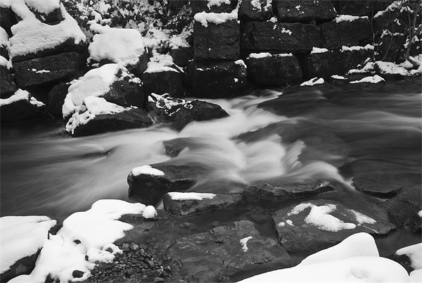 Snowy Waterfall Mono Picture Board by Steve Purnell