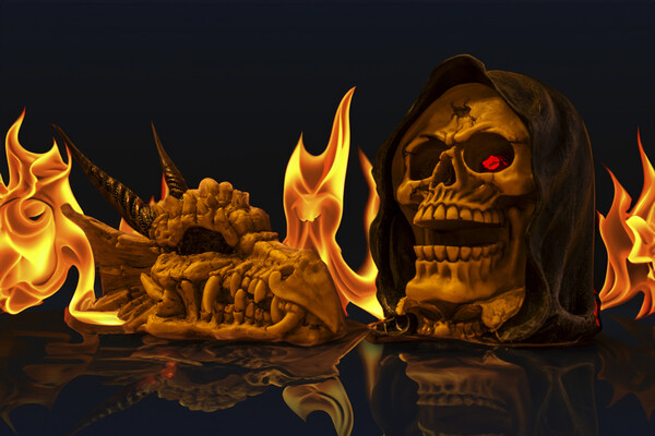 Infernal Dance of Dragon and Human Skulls Picture Board by Steve Purnell