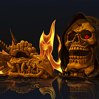 Buy canvas prints of Infernal Dance of Dragon and Human Skulls by Steve Purnell