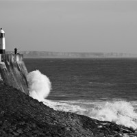 Buy canvas prints of Porthcawl Pier Monochrome by Steve Purnell