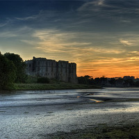 Buy canvas prints of Carew Castle Pembrokeshire at Sunset by Steve Purnell