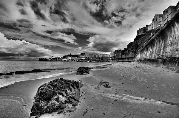 Tenby North Beach in Monochrome Picture Board by Steve Purnell