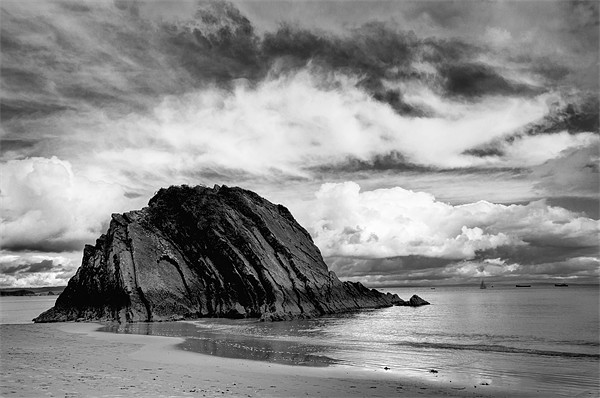 Goscar Rock Tenby in Monochrome Picture Board by Steve Purnell