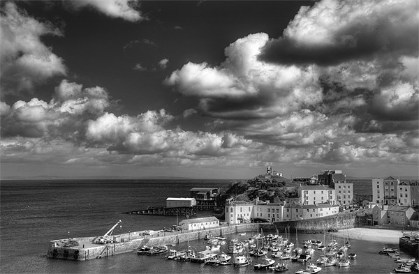 Tenby Harbour in Monochrome Picture Board by Steve Purnell