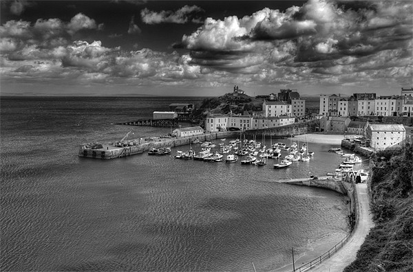 Tenby Harbour in Monochrome Picture Board by Steve Purnell