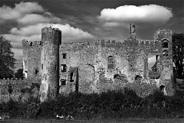 Laugharne Castle Monochrome Picture Board by Steve Purnell