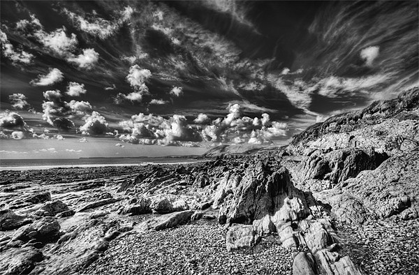 Manorbier Rocks Too mono Picture Board by Steve Purnell