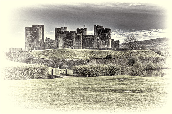 Caerphilly Castle toned Picture Board by Steve Purnell