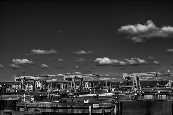The Barrage Cardiff Bay 3 Mono Picture Board by Steve Purnell
