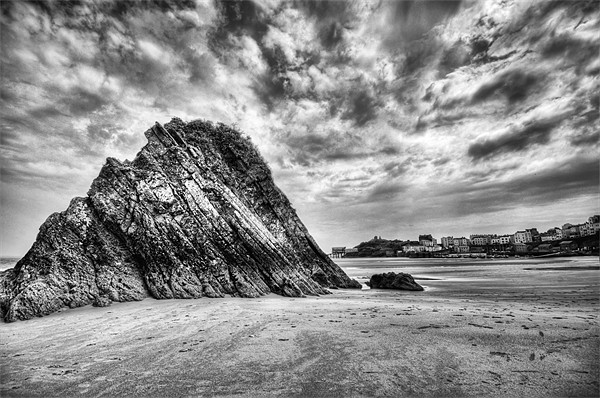 Goscar Rock Tenby Pembrokeshire 2 Mono Picture Board by Steve Purnell