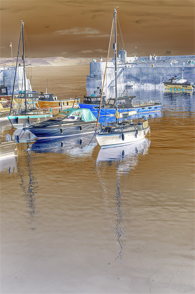 Saundersfoot Boats 2 Colour Negative Picture Board by Steve Purnell