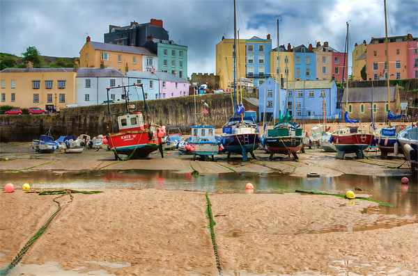Tenby Harbour Painted Picture Board by Steve Purnell