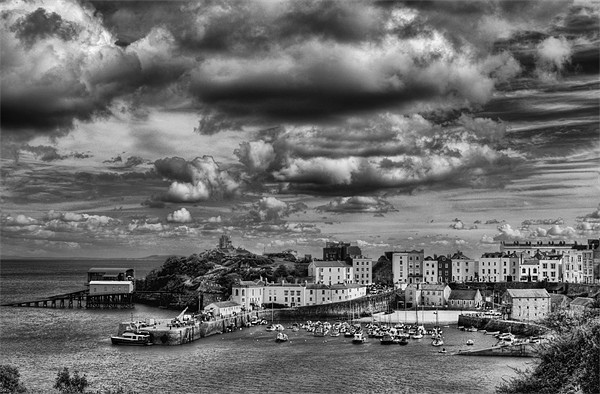 Tenby Harbour 2 Mono Picture Board by Steve Purnell