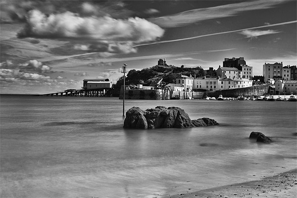 Tenby Harbour 3 Mono Picture Board by Steve Purnell