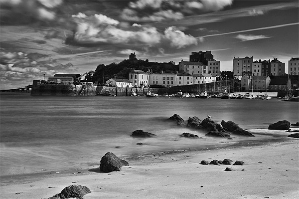 Tenby Harbour 4 Mono Picture Board by Steve Purnell