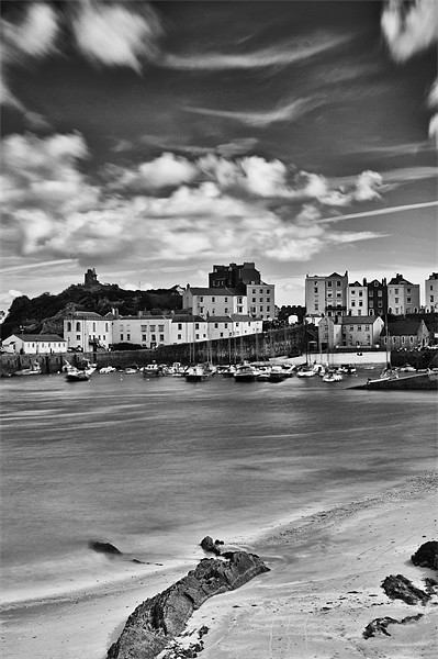 Tenby Harbour 5 Mono Picture Board by Steve Purnell