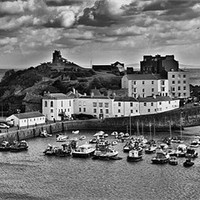 Buy canvas prints of Tenby Panorama 1 Mono by Steve Purnell