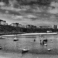 Buy canvas prints of Tenby Panorama Mono 2 by Steve Purnell