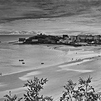 Buy canvas prints of Tenby Panorama 3 Mono by Steve Purnell