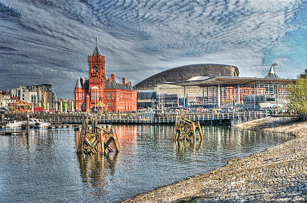 Cardiff Bay Textured Picture Board by Steve Purnell