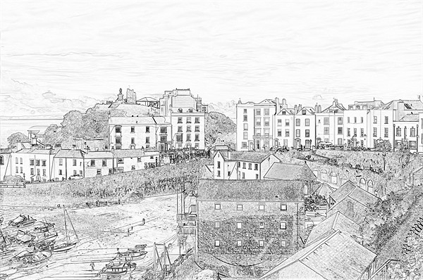 Tenby Harbour Pencil Sketch 2 Picture Board by Steve Purnell
