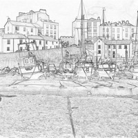 Buy canvas prints of Tenby Harbour Pencil Sketch 3 by Steve Purnell