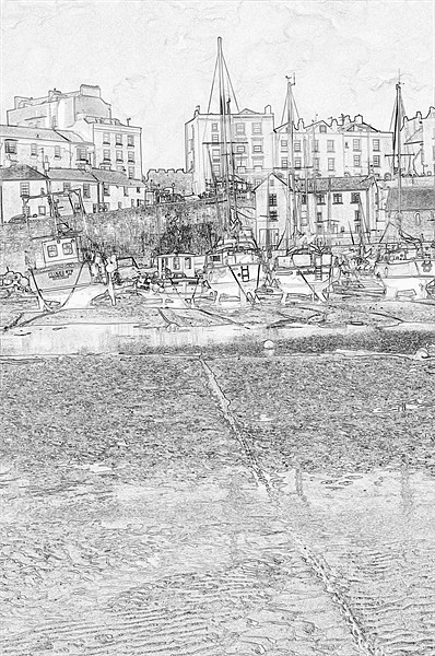 Tenby Harbour Pencil Sketch 4 Picture Board by Steve Purnell