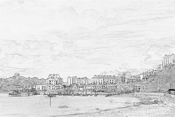 Tenby Harbour Pencil Sketch 5 Picture Board by Steve Purnell