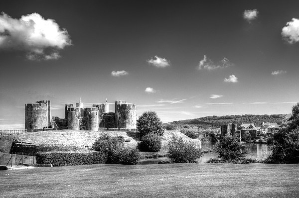 Caerphilly Castle 4 Mono Picture Board by Steve Purnell