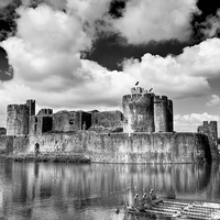 Buy canvas prints of Caerphilly Castle 5 Monochrome by Steve Purnell