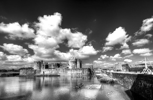 Caerphilly Castle 6 Monochrome Picture Board by Steve Purnell