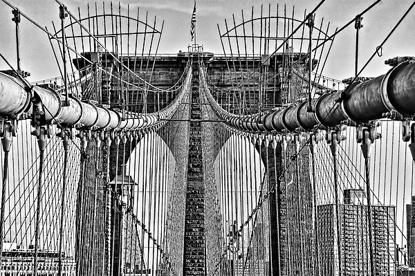 Brooklyn Bridge 3 Mono Picture Board by Steve Purnell