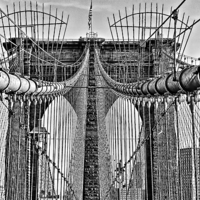 Buy canvas prints of Brooklyn Bridge 3 Mono by Steve Purnell