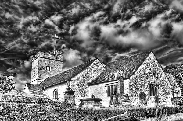 St Sannans Church Bedwellty 2 Mono Picture Board by Steve Purnell