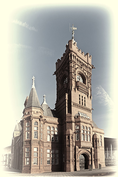 Pierhead Building Cardiff Cream Toned Picture Board by Steve Purnell