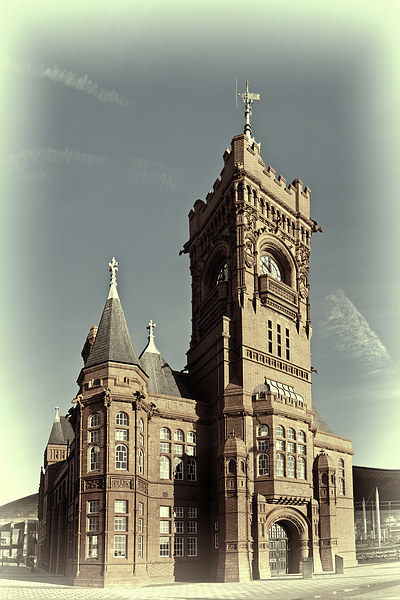 Pierhead Building Cardiff Tea Toned Picture Board by Steve Purnell