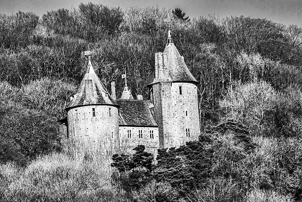 Castell Coch Mono Picture Board by Steve Purnell
