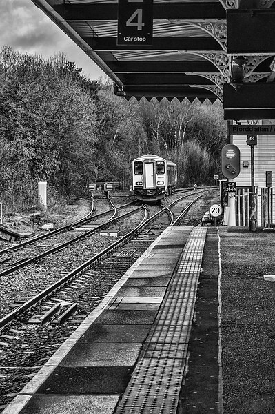 The Train Now Arriving At mono Picture Board by Steve Purnell