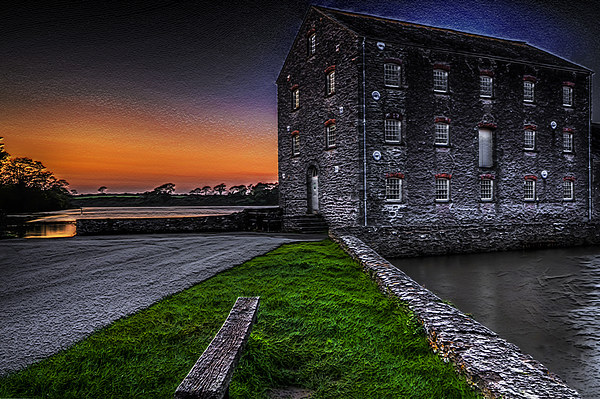 Carew Tidal Mill At Sunset Textured Picture Board by Steve Purnell