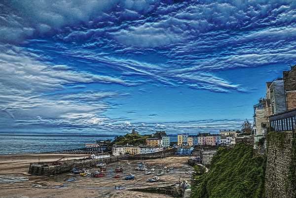 Tenby Harbour Textured Picture Board by Steve Purnell