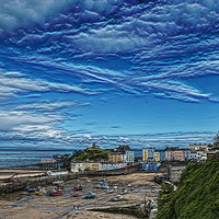 Buy canvas prints of Tenby Harbour Textured by Steve Purnell
