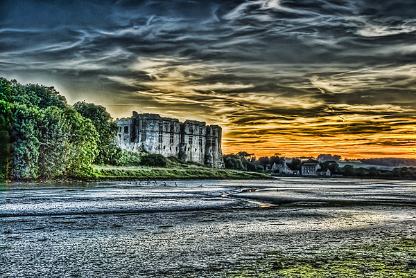 Carew Castle Sunset 4 Picture Board by Steve Purnell